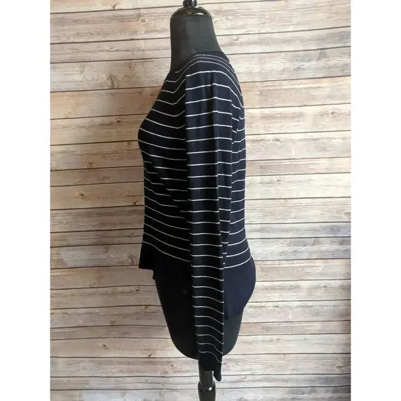 Ann Taylor Loft Navy Blue and White Striped Sweater medium - Picture 3 of 4